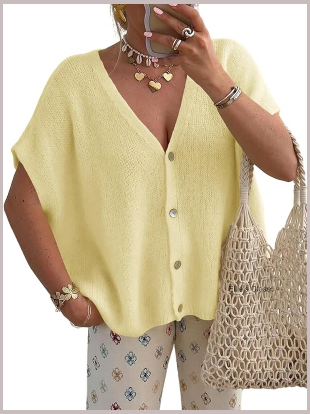 Women's Oversized Batwing Short Sleeve V-Neck Button Cardigan Sweater
